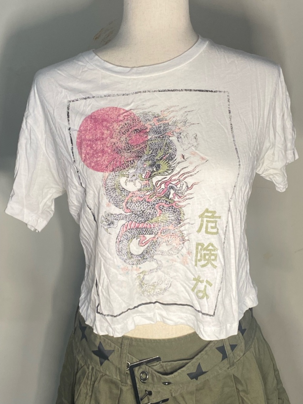 White Graphic Dragon Crop Tee - GARAGE